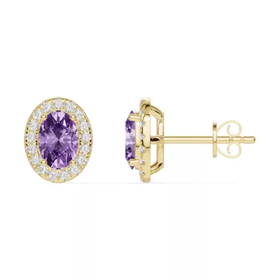 Oval Amethyst Lab Diamond Halo Earrings