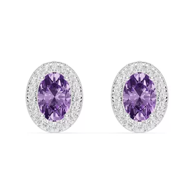 Oval Amethyst Lab Diamond Halo Earrings