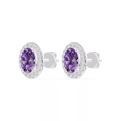 Oval Amethyst Lab Diamond Halo Earrings