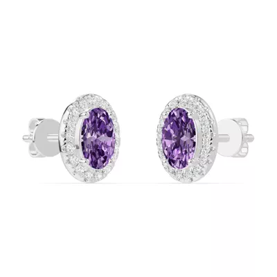 Oval Amethyst Lab Diamond Halo Earrings