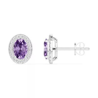 Oval Amethyst Lab Diamond Halo Earrings