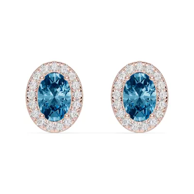 Oval Blue Topaz Lab Diamond Halo Earrings