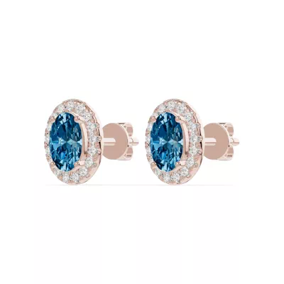 Oval Blue Topaz Lab Diamond Halo Earrings