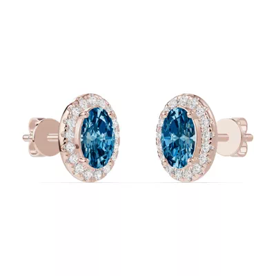 Oval Blue Topaz Lab Diamond Halo Earrings