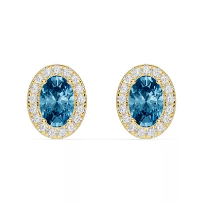 Oval Blue Topaz Lab Diamond Halo Earrings