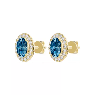 Oval Blue Topaz Lab Diamond Halo Earrings