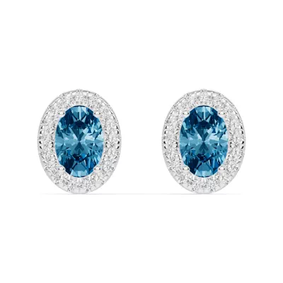 Oval Blue Topaz Lab Diamond Halo Earrings