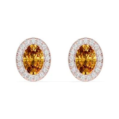 Oval Citrine Lab Diamond Halo Earrings