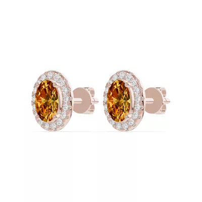 Oval Citrine Lab Diamond Halo Earrings