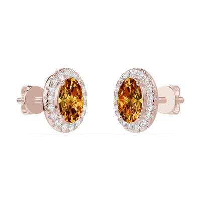 Oval Citrine Lab Diamond Halo Earrings