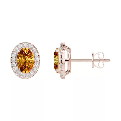 Oval Citrine Lab Diamond Halo Earrings