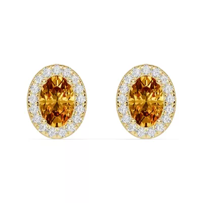 Oval Citrine Lab Diamond Halo Earrings