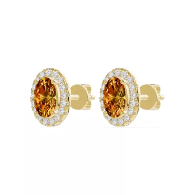 Oval Citrine Lab Diamond Halo Earrings