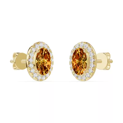 Oval Citrine Lab Diamond Halo Earrings
