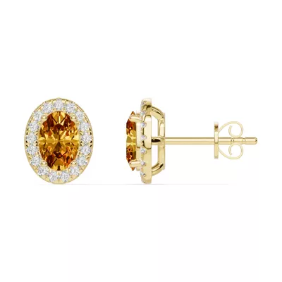 Oval Citrine Lab Diamond Halo Earrings
