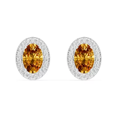 Oval Citrine Lab Diamond Halo Earrings
