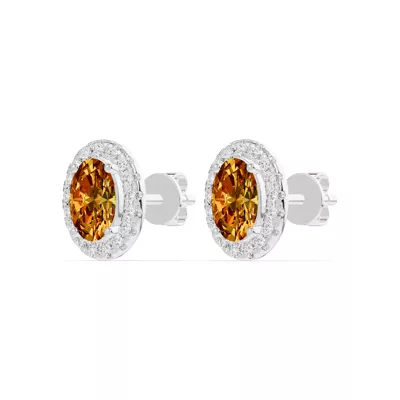 Oval Citrine Lab Diamond Halo Earrings