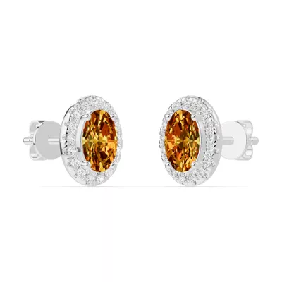 Oval Citrine Lab Diamond Halo Earrings