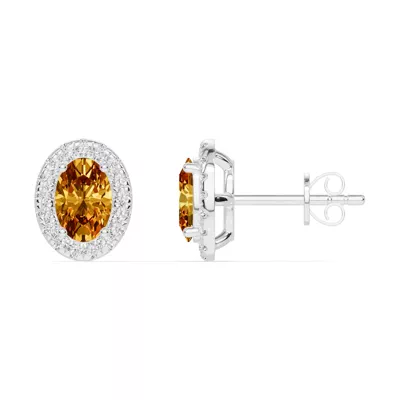 Oval Citrine Lab Diamond Halo Earrings