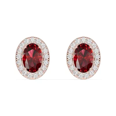 Oval Garnet Lab Diamond Halo Earrings