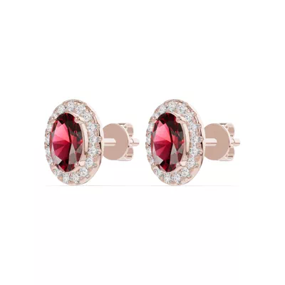 Oval Garnet Lab Diamond Halo Earrings
