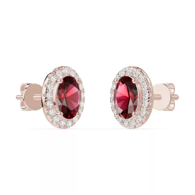 Oval Garnet Lab Diamond Halo Earrings