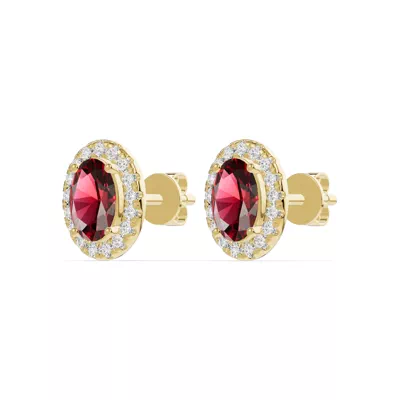Oval Garnet Lab Diamond Halo Earrings