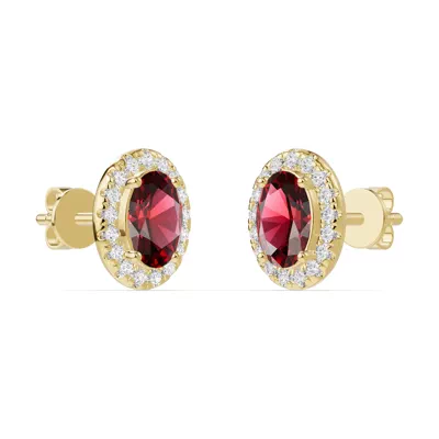 Oval Garnet Lab Diamond Halo Earrings
