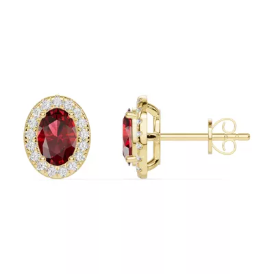 Oval Garnet Lab Diamond Halo Earrings