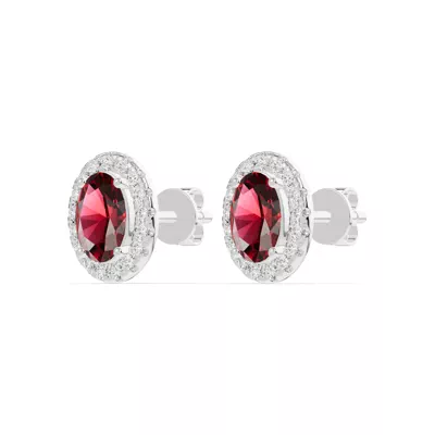 Oval Garnet Lab Diamond Halo Earrings