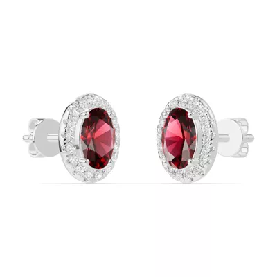 Oval Garnet Lab Diamond Halo Earrings