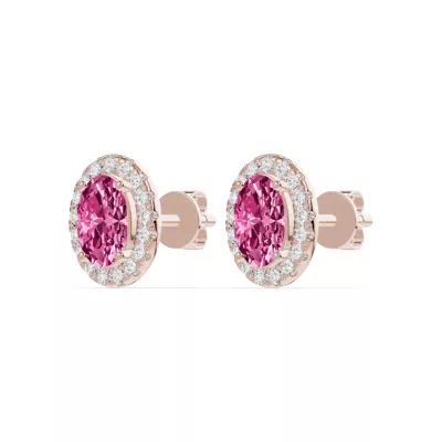 Oval Pink Tourmaline Lab Diamond Halo Earrings