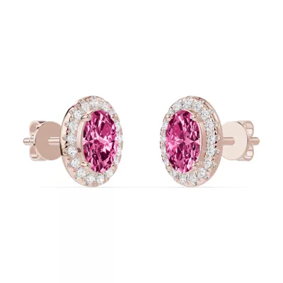 Oval Pink Tourmaline Lab Diamond Halo Earrings