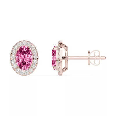 Oval Pink Tourmaline Lab Diamond Halo Earrings