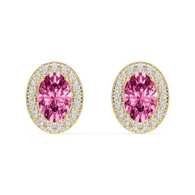 Oval Pink Tourmaline Lab Diamond Halo Earrings