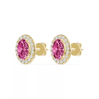 Oval Pink Tourmaline Lab Diamond Halo Earrings