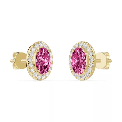 Oval Pink Tourmaline Lab Diamond Halo Earrings