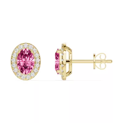 Oval Pink Tourmaline Lab Diamond Halo Earrings