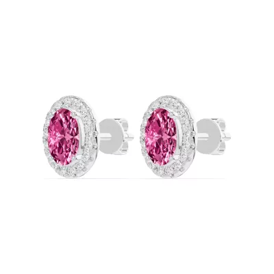 Oval Pink Tourmaline Lab Diamond Halo Earrings