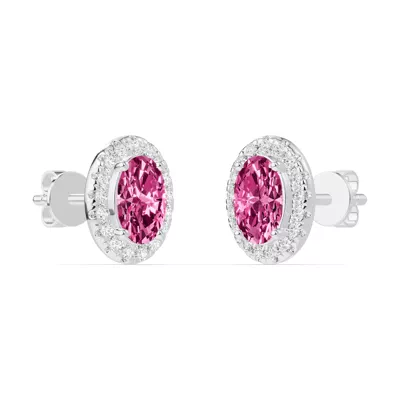 Oval Pink Tourmaline Lab Diamond Halo Earrings