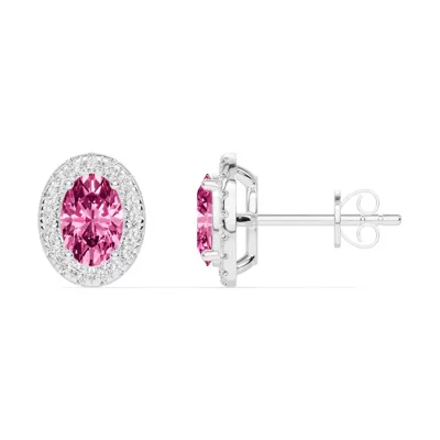 Oval Pink Tourmaline Lab Diamond Halo Earrings