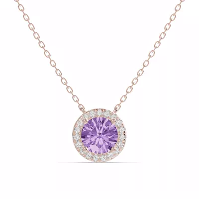 Round Amethyst Lab Diamond Halo Pendant