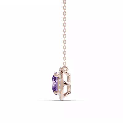 Round Amethyst Lab Diamond Halo Pendant