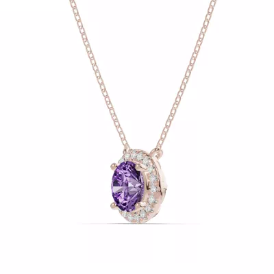 Round Amethyst Lab Diamond Halo Pendant