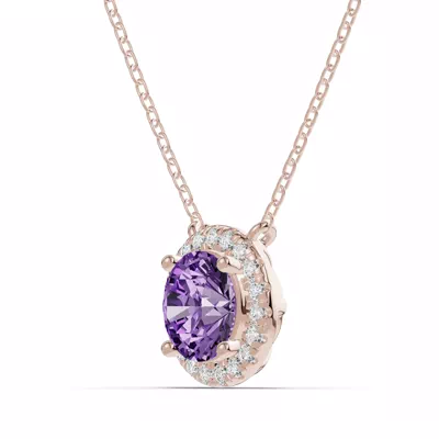 Round Amethyst Lab Diamond Halo Pendant