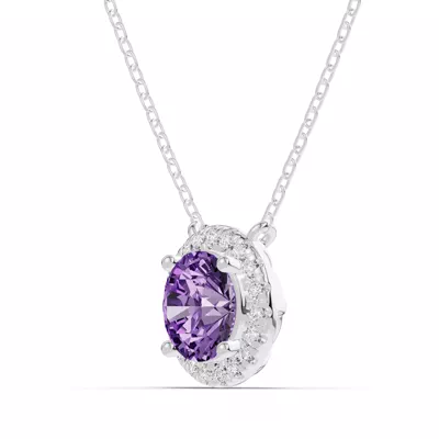 Round Amethyst Lab Diamond Halo Pendant