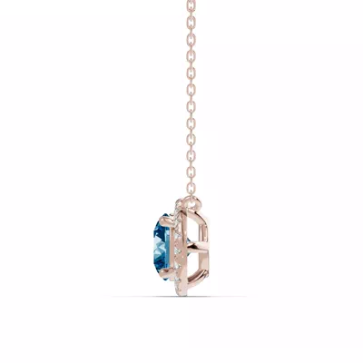 Round Blue Topaz Lab Diamond Halo Pendant