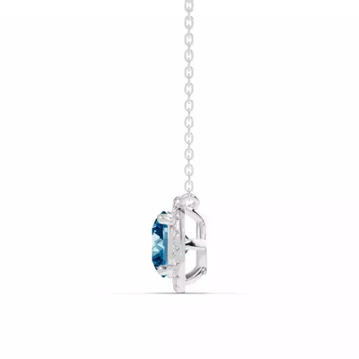 Round Blue Topaz Lab Diamond Halo Pendant