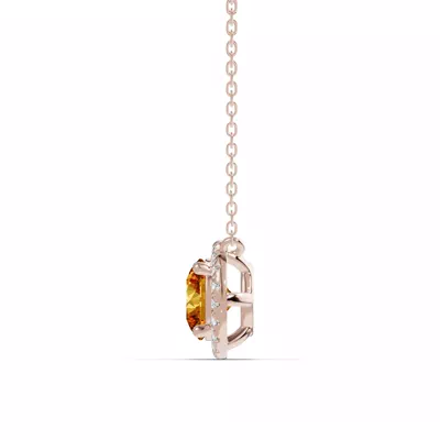 Round Citrine Lab Diamond Halo Pendant