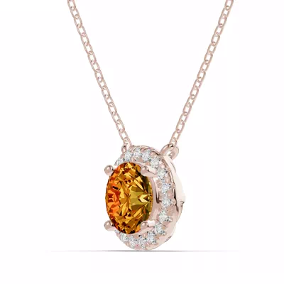 Round Citrine Lab Diamond Halo Pendant